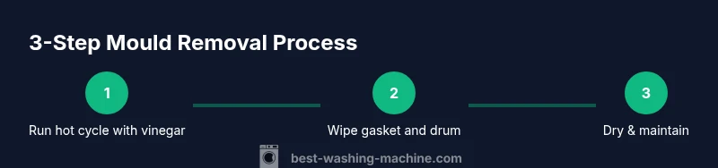 Process infographic showing three steps to remove mould from a washing machine
