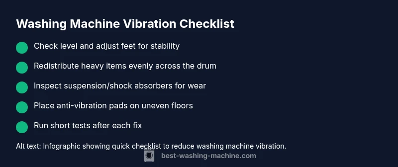 Infographic showing quick checklist to reduce washing machine vibration