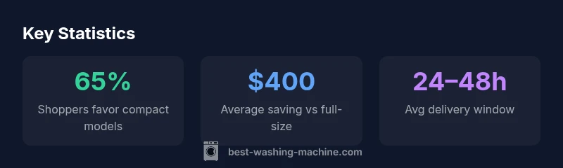 Stats infographic about portable washing machines showing adoption, price, and delivery times