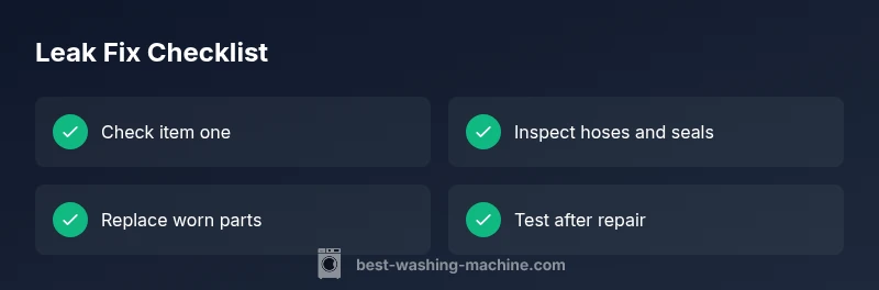 Checklist infographic showing steps to diagnose washing machine leaks