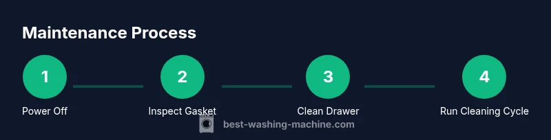 Process infographic showing four maintenance steps for a washing machine
