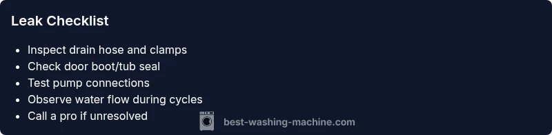 Checklist infographic for diagnosing washing machine leaks
