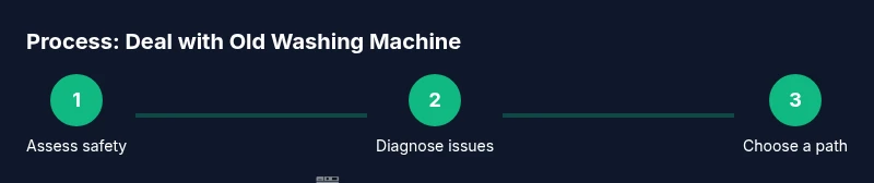 Three-step infographic showing assess, diagnose, and decide on repair or recycle for an old washing machine