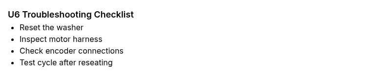 Checklist for U6 troubleshooting on Samsung washers