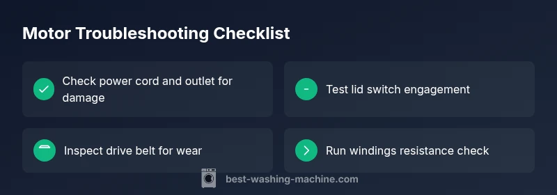 Checklist infographic for diagnosing washing machine motor issues