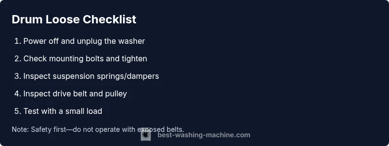 Checklist infographic showing steps to diagnose a loose washing machine drum