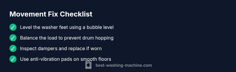 Checklist for stopping washing machine movement using leveling, damping, and anti-vibration pads