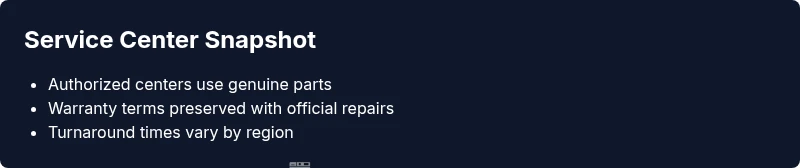 Infographic showing authorized service center benefits and timelines